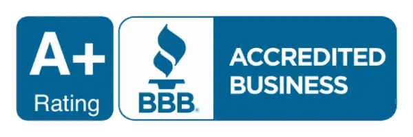 The BBB Accredited Business logo, which features the BBB logo and the text 'A+ Rating'.