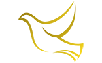 A stylized bird or dove shape in gold color