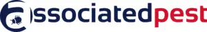 An image showing the logo for Associated Pest, a pest control company, in navy blue and red text.