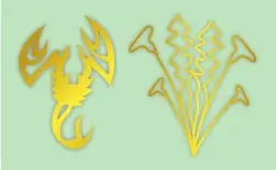 A visually interesting image featuring various yellow and green organic shapes and patterns on a light green background.