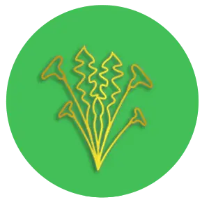 A colorful, geometric pattern of green and yellow shapes resembling a flower or plant